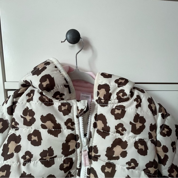 Simple Joys By Carters Leopard Fleece Lined Puffer Coat Size 4T - Picture 4 of 10